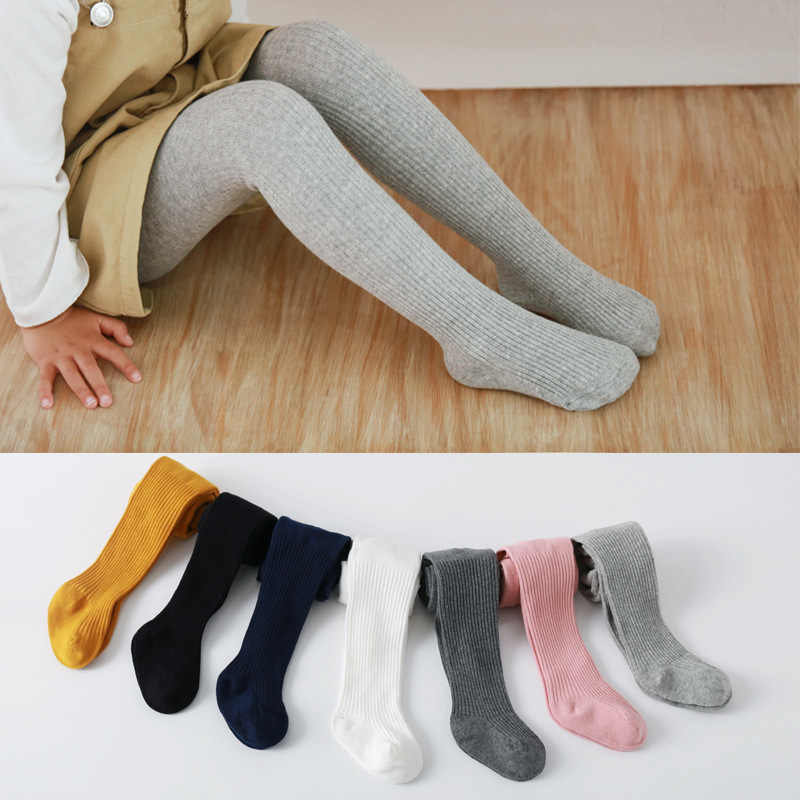 Children's Pantyhose Baby Double Needle Pantyhose Combed Cotton Girls White Spring and Autumn Open Base Pantyhose