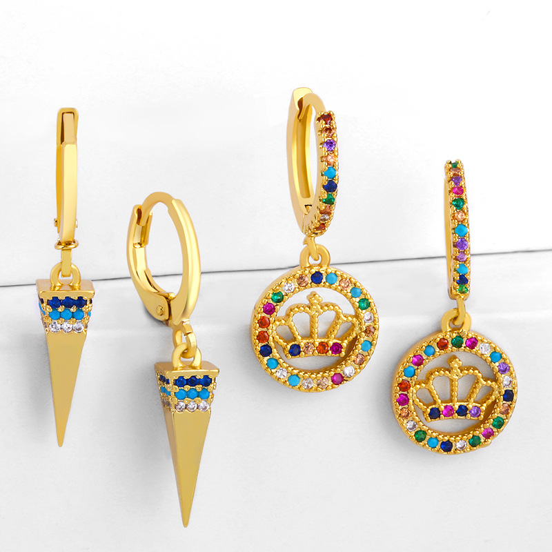 Geometric Minimalist Female Fashion Earrings With Diamond Crown Crown Pyramid Earrings display picture 1