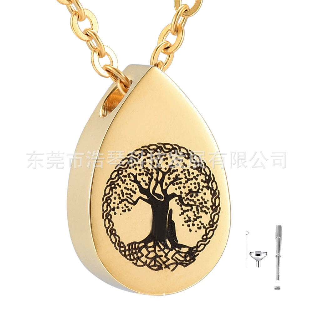 Титановая сталь в форме капли Дерево жизни пепел кулон Мемориал ПЭТ пепел ожерелье кремации ювелирные изделия духи кулон