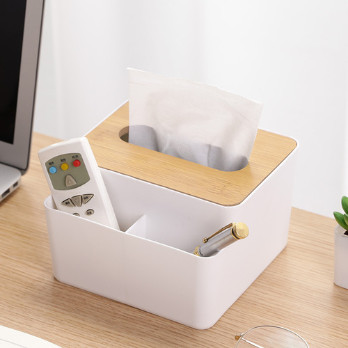 Desktop plastic tissue box living room coffee table remote control multifunctional tissue storage box wooden bathroom tissue box