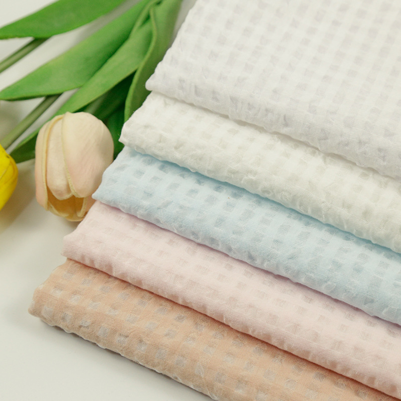 现货供应 全棉纱罗泡泡格面料振华纺织绣品  连衣裙衬衣童装面料