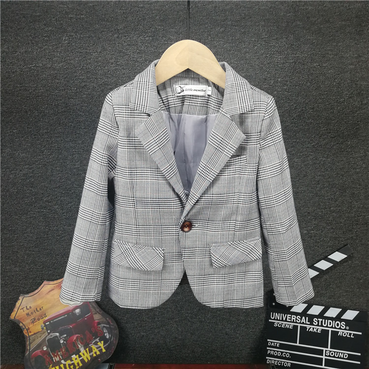 Boys' One Piece Suit Coat Fall Middle And Small Children'S Fashionable Casual Check Handsome Suit