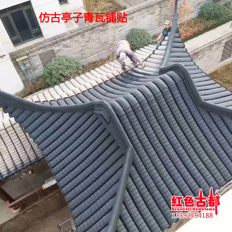 仿古寺庙四合院祠堂长廊苏杭风格小青瓦粘土瓦古建筑瓦片湿法烧制-阿里巴巴