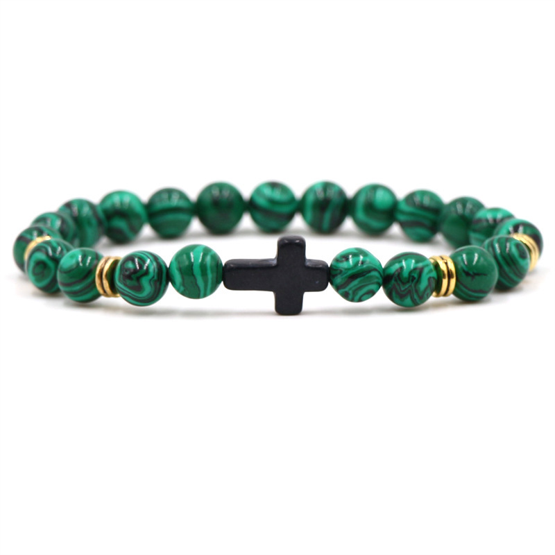 Black Cross Hot Selling Natural Stone Staple Bracelet Volcanic Stone White Turquoise Amazon Stone Tiger Eye Bracelet
