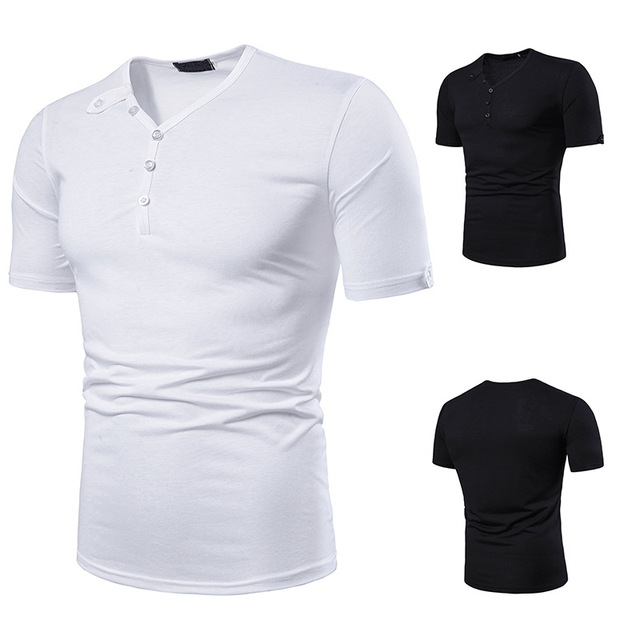 men’s short sleeve T-shirt with solid colour and large neckline  