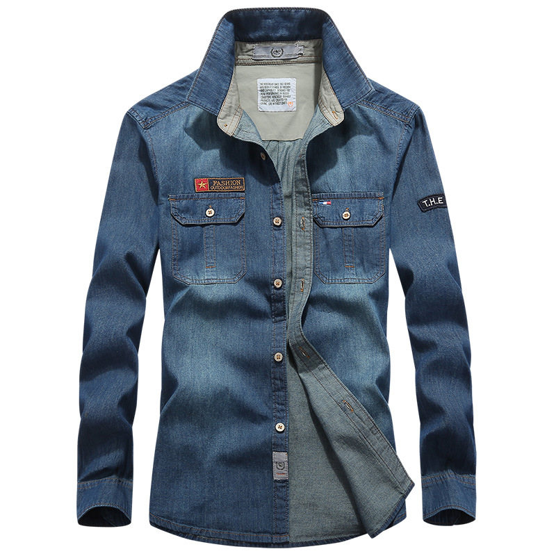 Cruz-frontera Denim camisa de manga larga casual de los hombres más tamaño Top otoño camisa de los nuevos hombres 3113