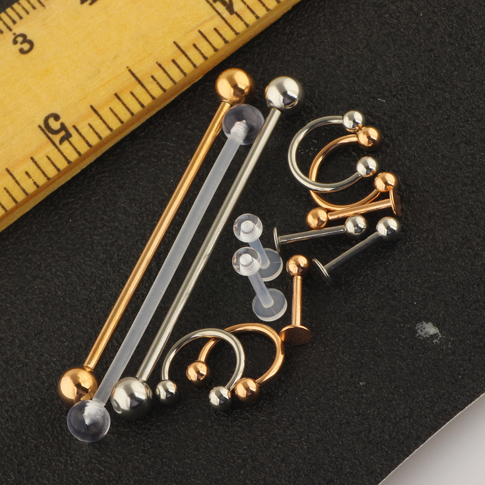 13 Pcs Body Piercing Jewelry Set Nose Ring Nose Stud Lip Ring Industrial Barbell Earrings Stainless Steel Rose Gold detail image 12
