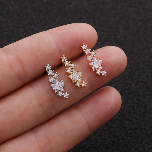 Foreign trade new leaf stainless steel earrings five-pointed star zircon ear bone nail screw earrings cross-border piercing