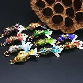 景泰蓝手工编织3.5cm金鱼挂件耳环带环吊坠 外贸金鱼饰品配件挂件