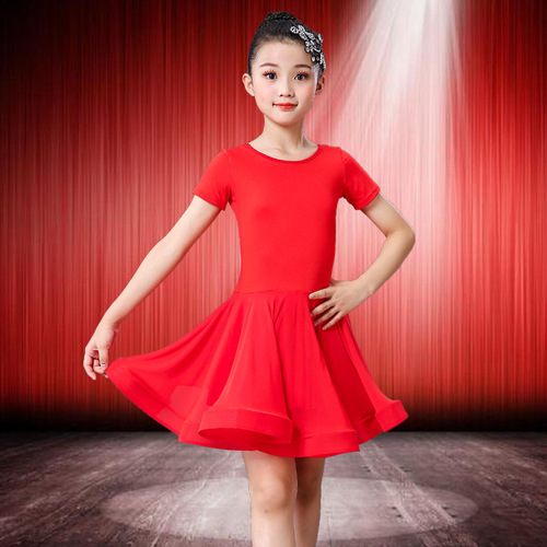 Children white red black Latin dance skirt children grading competition performance Dress girls latin training dance performance dress