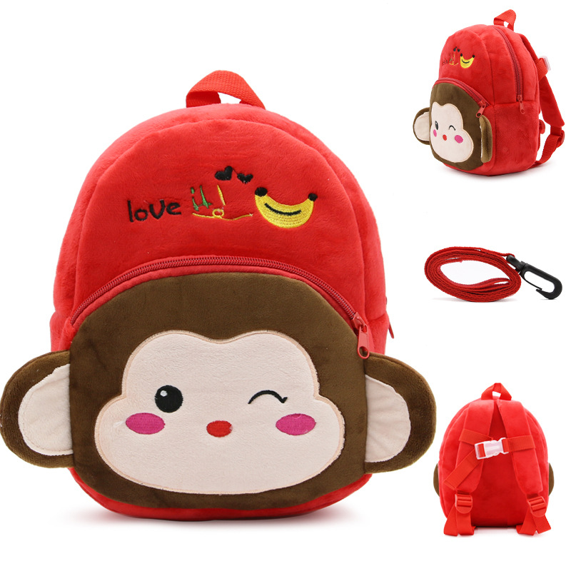 2-4 years old cute cartoon children's backpack anti-lost traction rope children's plush backpack kindergarten backpack