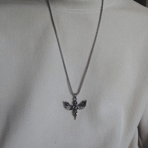 Punk cool hip-hop angel titanium steel necklace retro chic fashion influencer party pendant jewelry accessory hanger