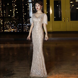 Evening Dresses cocktail party banquet dress vestido de banquete de cóctel Champagne evening dress female party Mermaid ball dress long