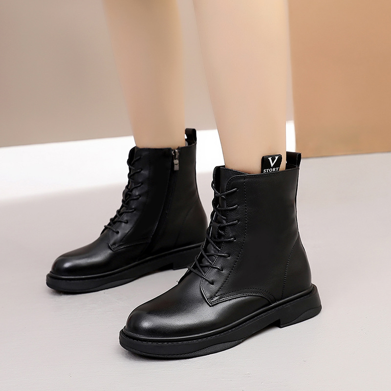 Leather Ankle Boots Women Spring New Boots Women's Shoes Autumn Thick Soled British Fashion Martin Boots Leather Shoes