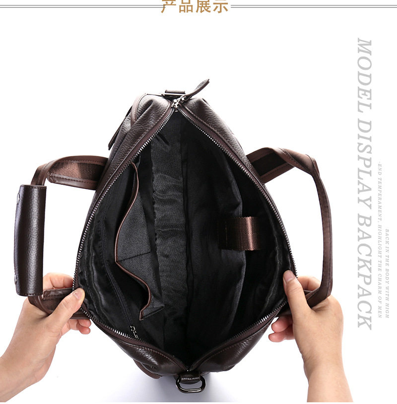 Túi đeo chéo nam da bò thật vân vải thiều, túi đeo vai ngang kiêm túi xách công sở 37×27×9 cm — Màu cà phê, Màu đen chi tiết 16