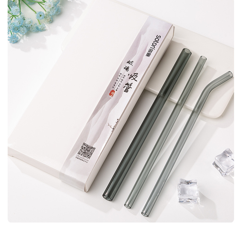 高硼硅透明玻璃吸管食品级奶茶饮料咖啡吸管耐热彩色玻璃吸管套装