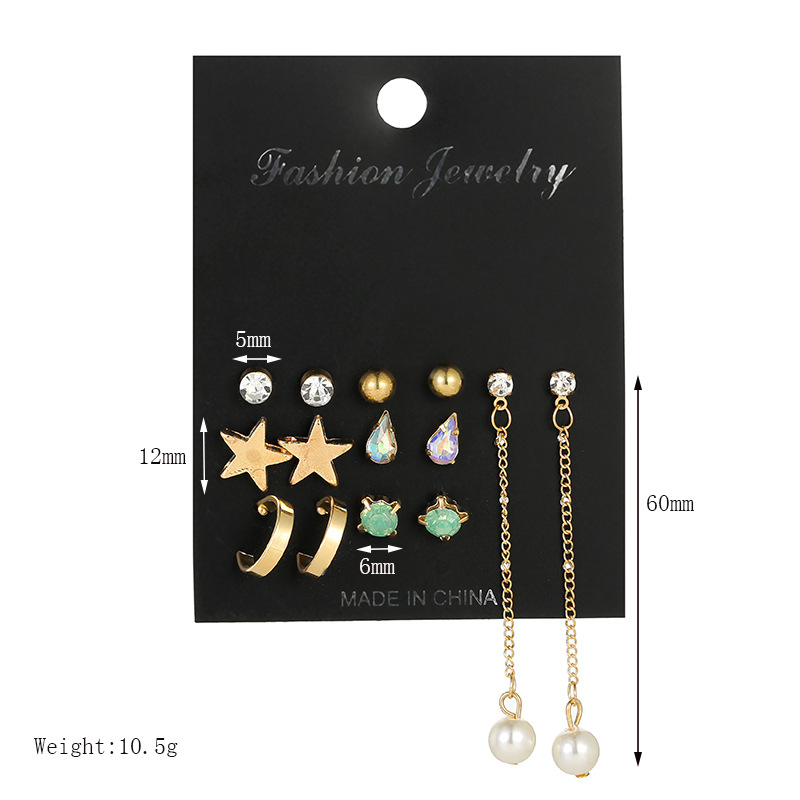 Tiktok Kuaishou Populaire Semaine Boucles D'oreilles 7 Paires Ensemble Frais Tous Les-correspondant Coréen Personnalité Xingx Boucles D'oreilles Accessoires Féminins display picture 1