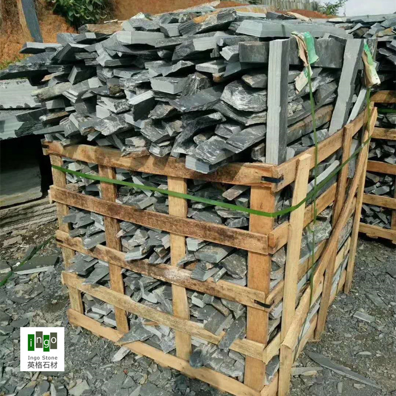 廠家直銷天然青石板毛邊條 不規則碎拼 貼牆背景牆毛邊亂條青石板