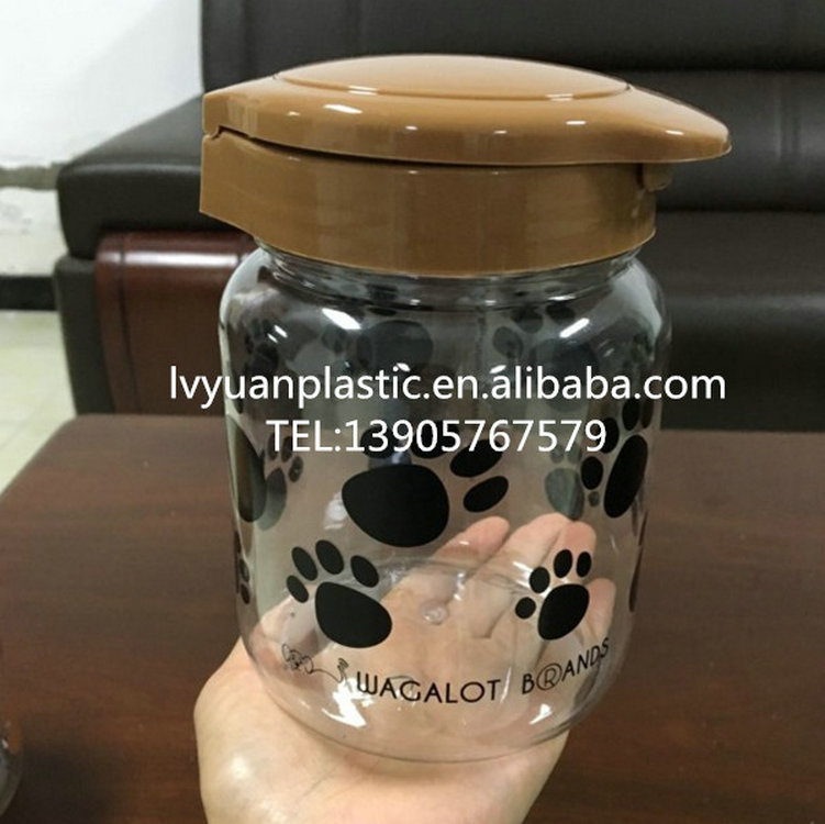 厂家直销可翻盖透明塑料瓶 可印刷logo塑料罐子 PET宠物食品罐