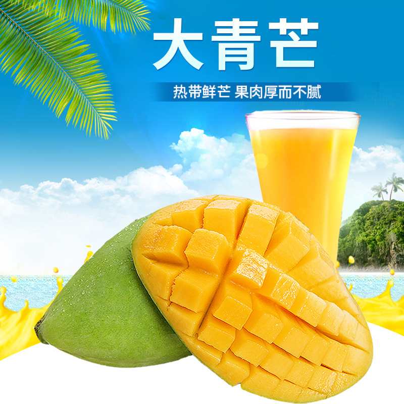 越南大青芒5斤9斤装  新鲜水果一件代发  青皮芒果 个大肉厚核小|ru
