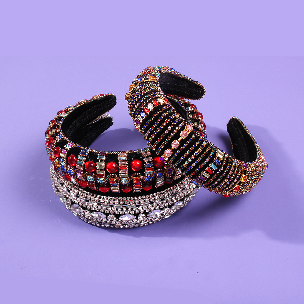 F1852 Europäische Und Amerikanische Grenz Überschreitende Heiß Verkaufte Exquisite Perlen-strass-haarschmuck Weibliche Barock-luxus-voll Diamant Retro-breites Stirnband display picture 6