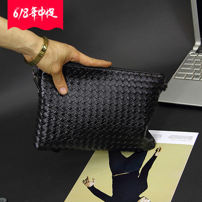 Manufactor wholesale man Handbag leisure time High-capacity Envelope Soft leather Braided lines Grab bag One shoulder Inclined shoulder bag