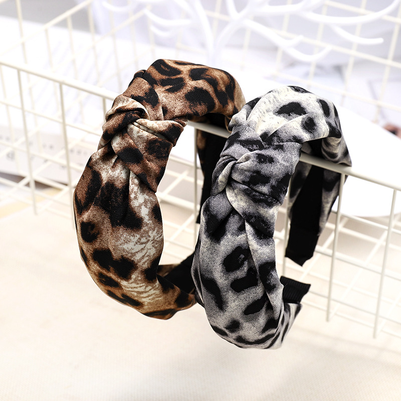 New Leopard Print Knotted Wide-brimmed Headband display picture 2