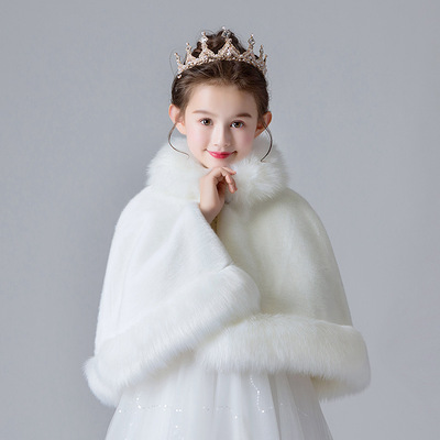 girl Wool shawls Autumn and winter keep warm children go out Cape Plush thickening princess Small waistcoat girl Flower girl coat