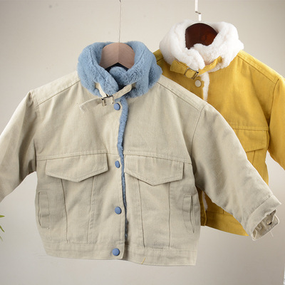 女童外套秋冬2020新款童裝韓版休閑兔毛拼接夾克加絨加厚上衣潮