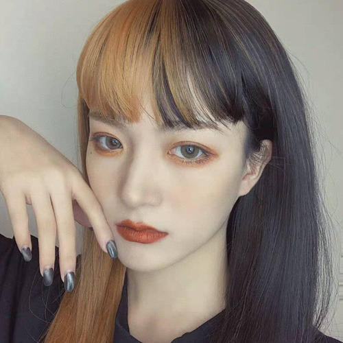 Cosplay anime wig female black and white yin and yang color air bangs long straight hair female chemical fiber wig AliExpress new style