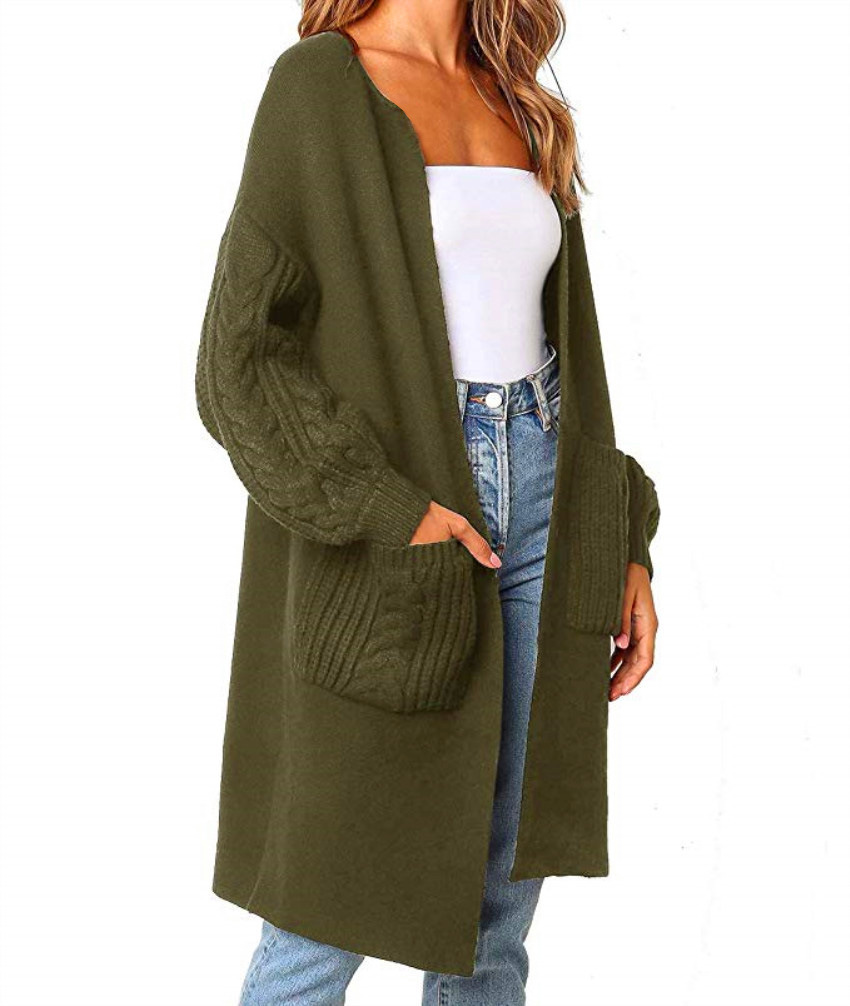 autumn and winter new solid color V-neck twist lantern sleeve knitted cardigan jacket sweater  NSYF1112