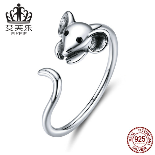 Avle's original new cute mouse sterling silver s925 open ring New Year's zodiac rat ring one piece drop shipping