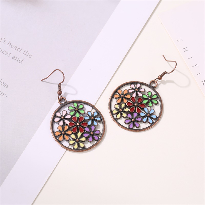 New Fashion Color Flower Earrings Vintage Palace Hollow Color Flower Earrings Wholesale display picture 6