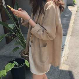 2026早秋新款韩国网红棉麻西装外套女韩版宽松亚麻小西服英伦风