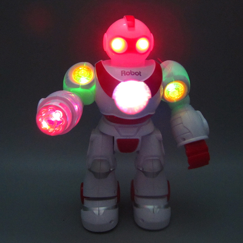 Nuevo robot inteligente para niños juguetes eléctricos móviles caminando luces efectos de sonido cuerpo superior giratorio mercado nocturno ventas calientes