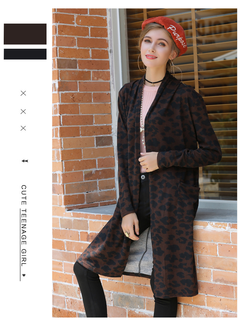 autumn and winter new women s leopard print thin ladies jacket long knitted cardigan NSYH7193