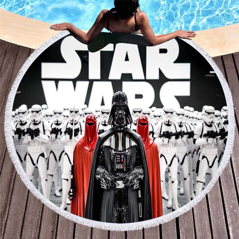 Embroidery European and American 3D Digital Printing Star Wars Beach Towel Microfiber Round Tassel Beach Mat