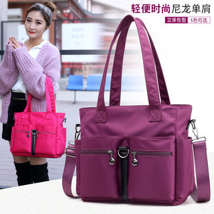 Capacious nylon black one-shoulder bag, oxford cloth