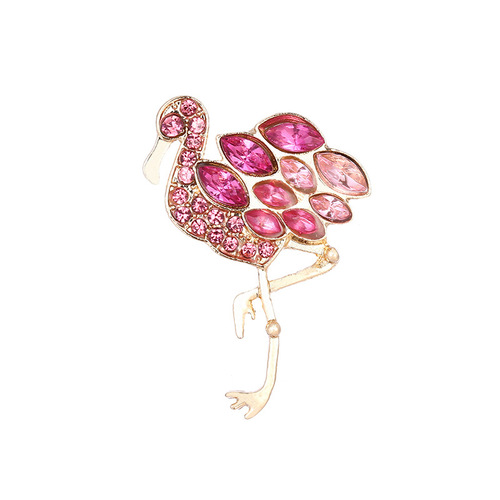 Korean style micro-paved zircon flamingo brooch, fashionable animal corsage, autumn and winter clothing large collar accessories