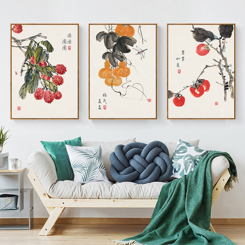 新中式餐厅装饰画中国风客厅背景墙挂画禅意书房沙发墙画饭厅壁画