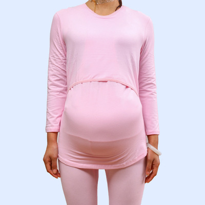 孕妇装秋冬加肥加大码弹力纯棉防走光哺乳上衣喂奶衣产妇月子服