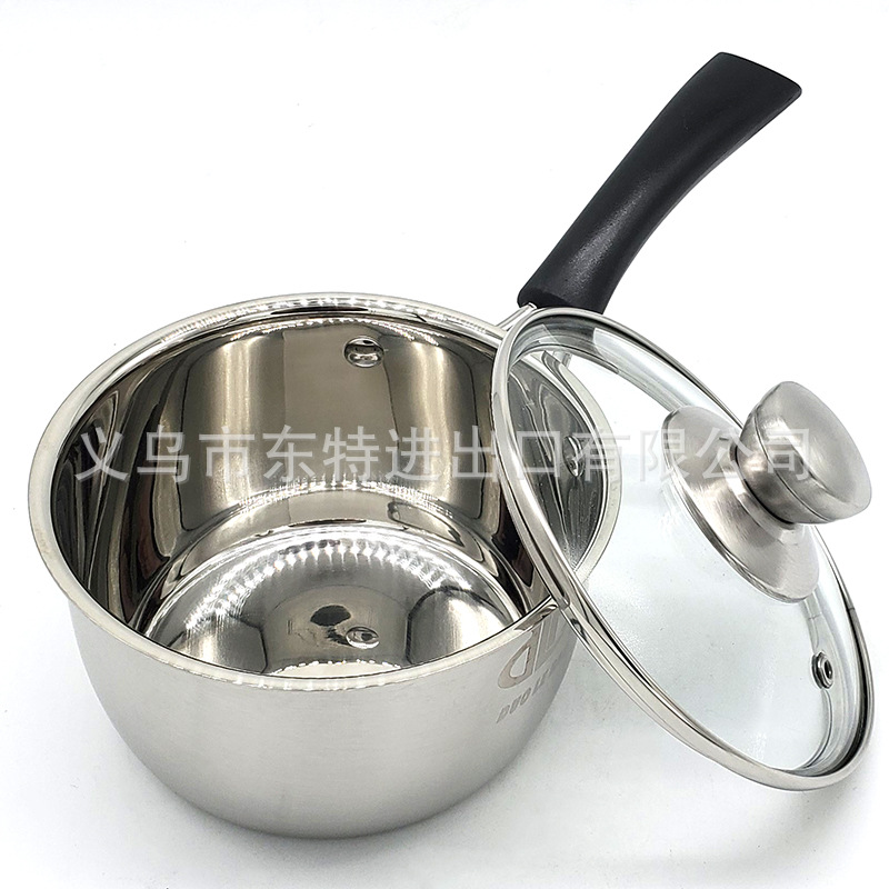 Factory direct sales of stainless steel milk pot three-piece set, milk and noodle pot for export, 14-18cm single handle milk pot gift detail image 7