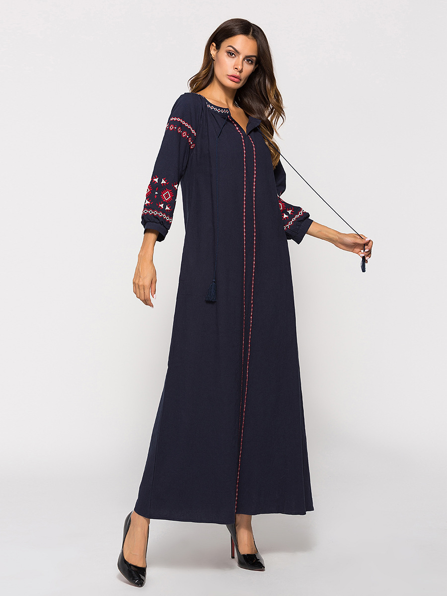 embroidery tassel cotton and linen long dress NSCX51212