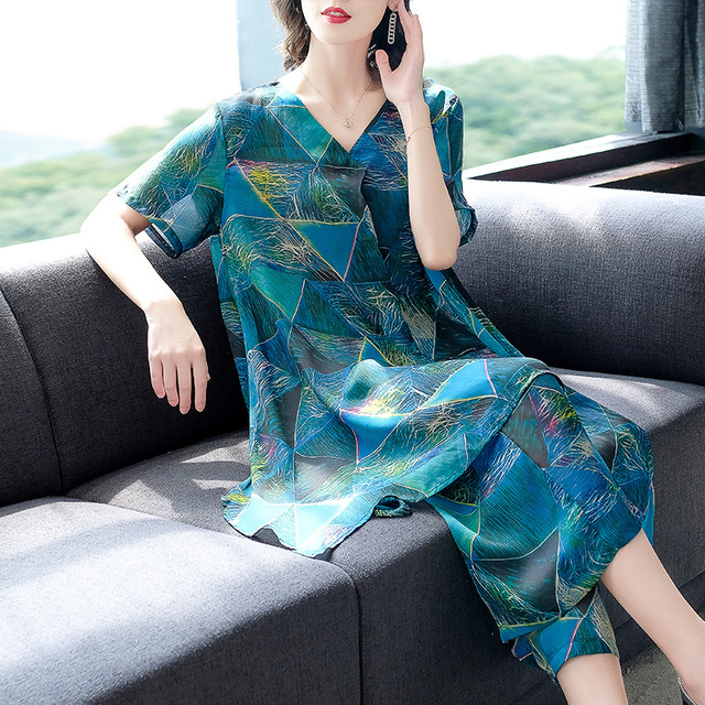 Summer Printed Thin Skirt Fashion Broad-legged Pants Two-piece Suit