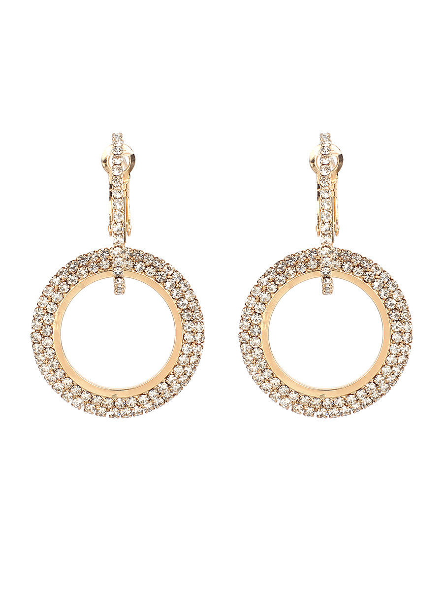 10g Weight No Inlaid Inlay Material Earrings Classification Travel Occasion Women'S Gender Gold, Silver Color Fashion Super Flash Diamond Round Geometric Earrings 2