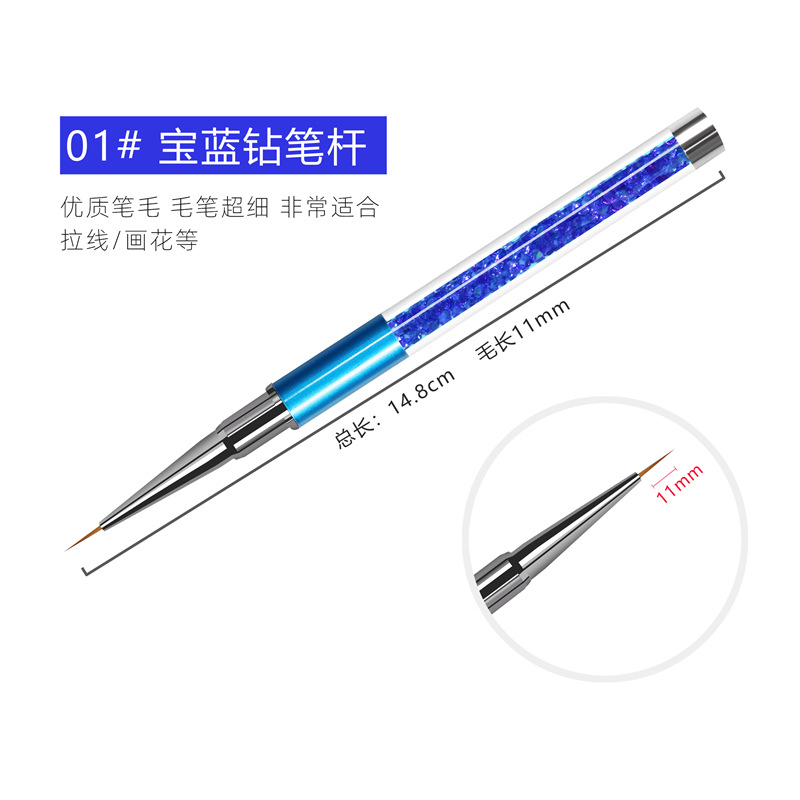 Herramientas de uñas directas de fábrica varilla de metal de tres colores pluma de dibujo de uñas con cepillo de pintura de talla de uñas de diamante