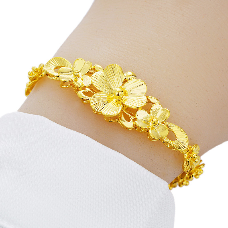 Ilushang latón europeo oro flor pulsera joyería Vietnam chapado en oro 24K oro imitación real oro pulsera para las mujeres