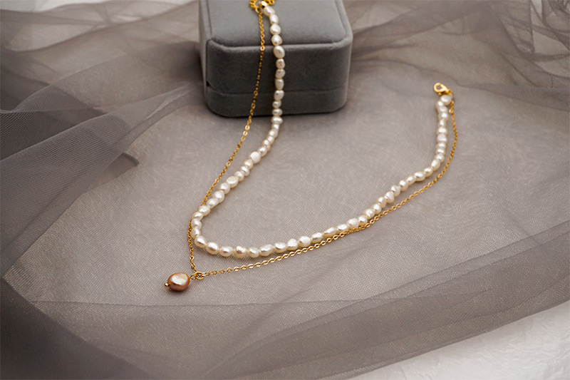 Fashion Round Pearl Titanium Steel Beaded Bracelets Necklace 1 Piece