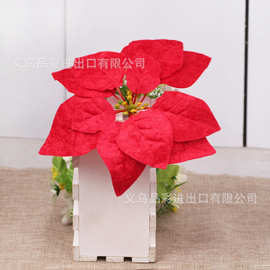18cm金布圣诞花钻石绒圣诞花 圣诞花环圣诞树场地装饰布置道具