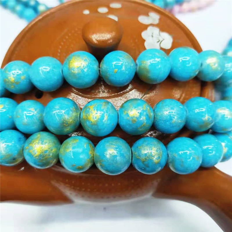 Wholesale of semi-finished products of crystal jewelry, gold-colored jade loose beads, DIY blue Persian jade bead jewelry and matching beads, factory direct sales detail image 6